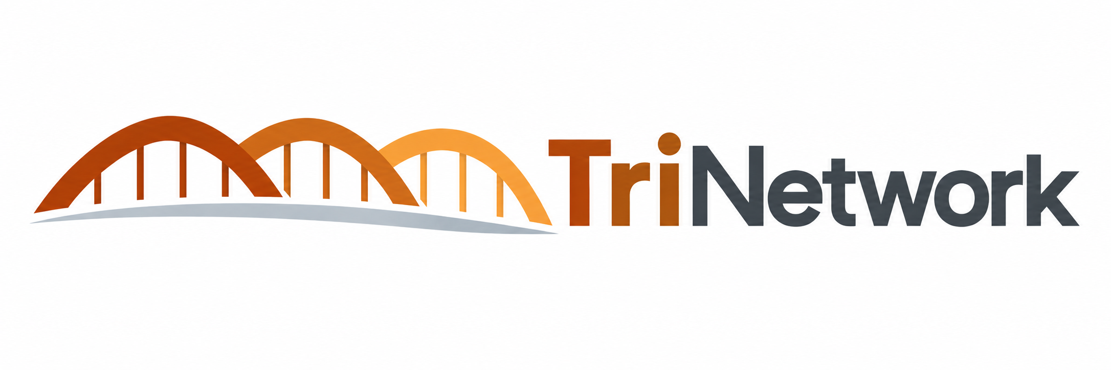 TriNetwork – Logo mit drei orangefarbenen Brückenbögen